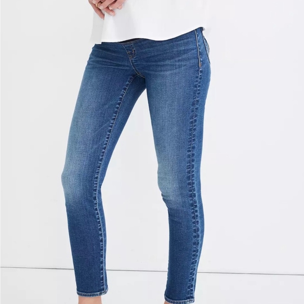 Madewell womens maternity over the belly skinny crop jeans Dewey wash tencel